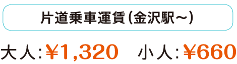 片道乗車運賃(金沢市内~)大人:1,320円、小人:660円
